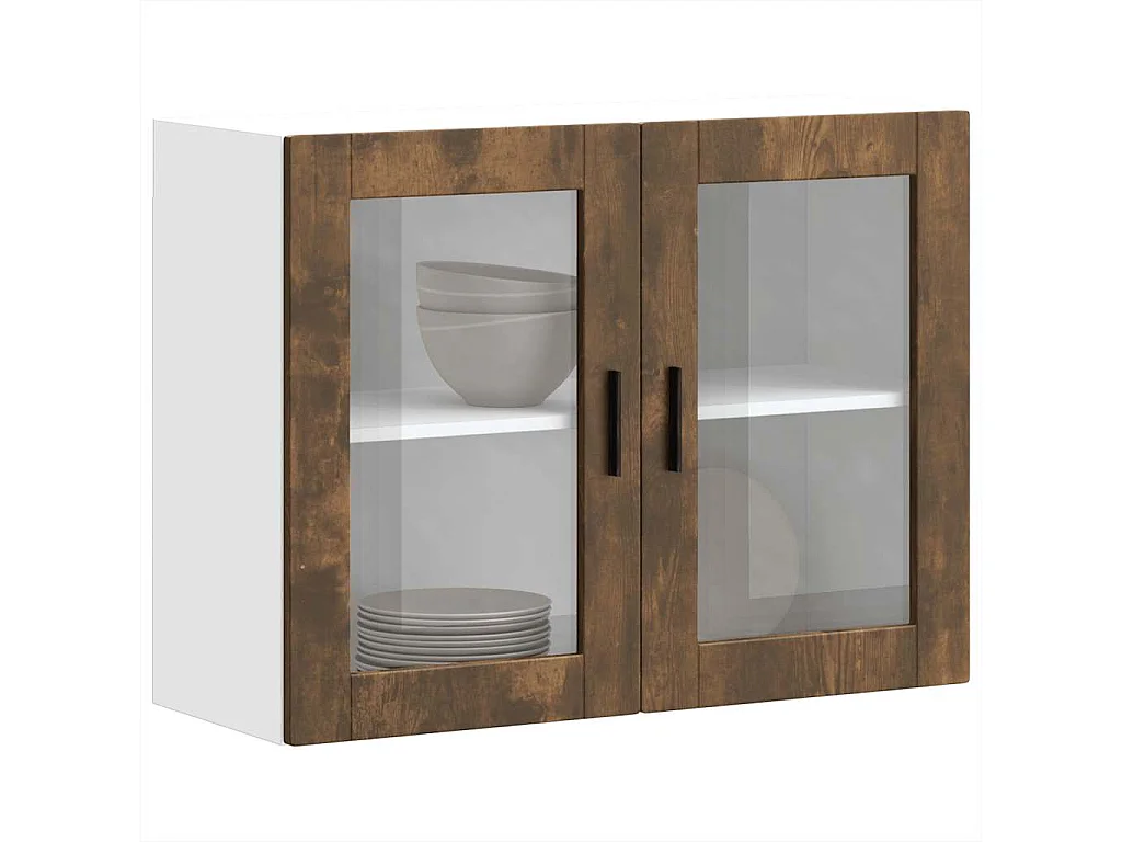 Armoire murale de cuisine avec porte en verre Porto chêne fumé