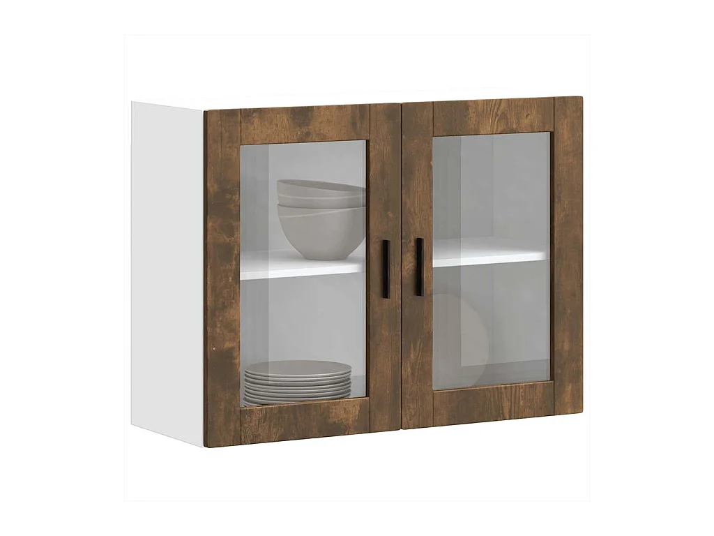 Armoire murale de cuisine avec porte en verre Porto chêne fumé