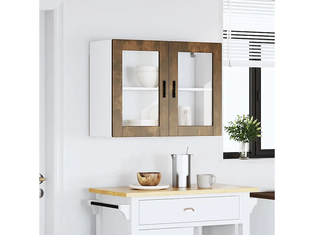 Armoire murale de cuisine avec porte en verre Porto chêne fumé