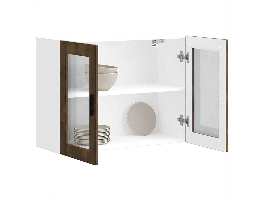 Armoire murale de cuisine avec porte en verre Porto chêne fumé
