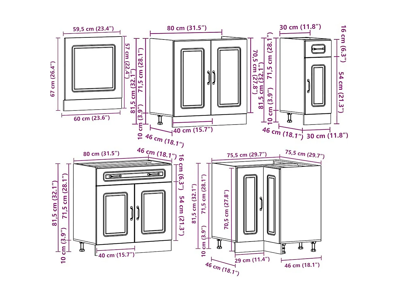 Set di mobili da cucina in legno ingegnerizzato Kalmar da 11 pezzi