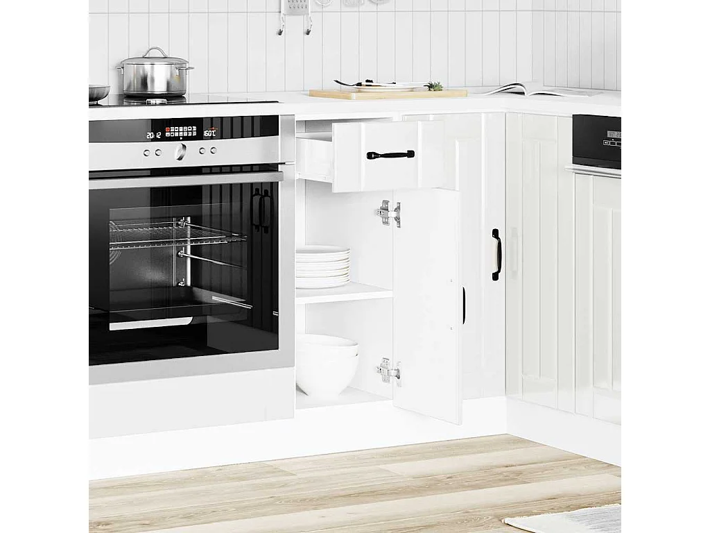 Armoire de cuisine Lucca blanc brillant bois ingénierie