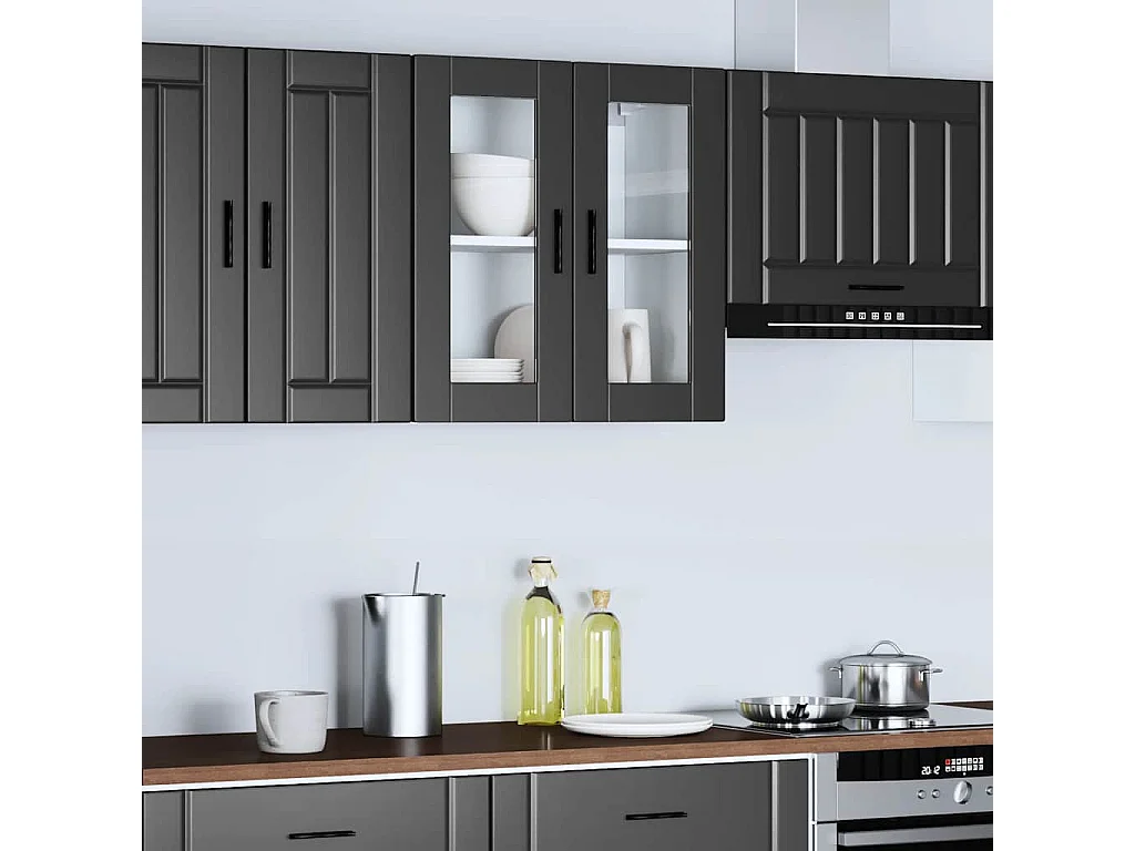 Armoire murale de cuisine avec porte en verre Porto noir