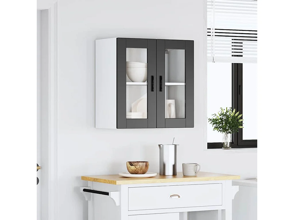 Armoire murale de cuisine avec porte en verre Porto noir
