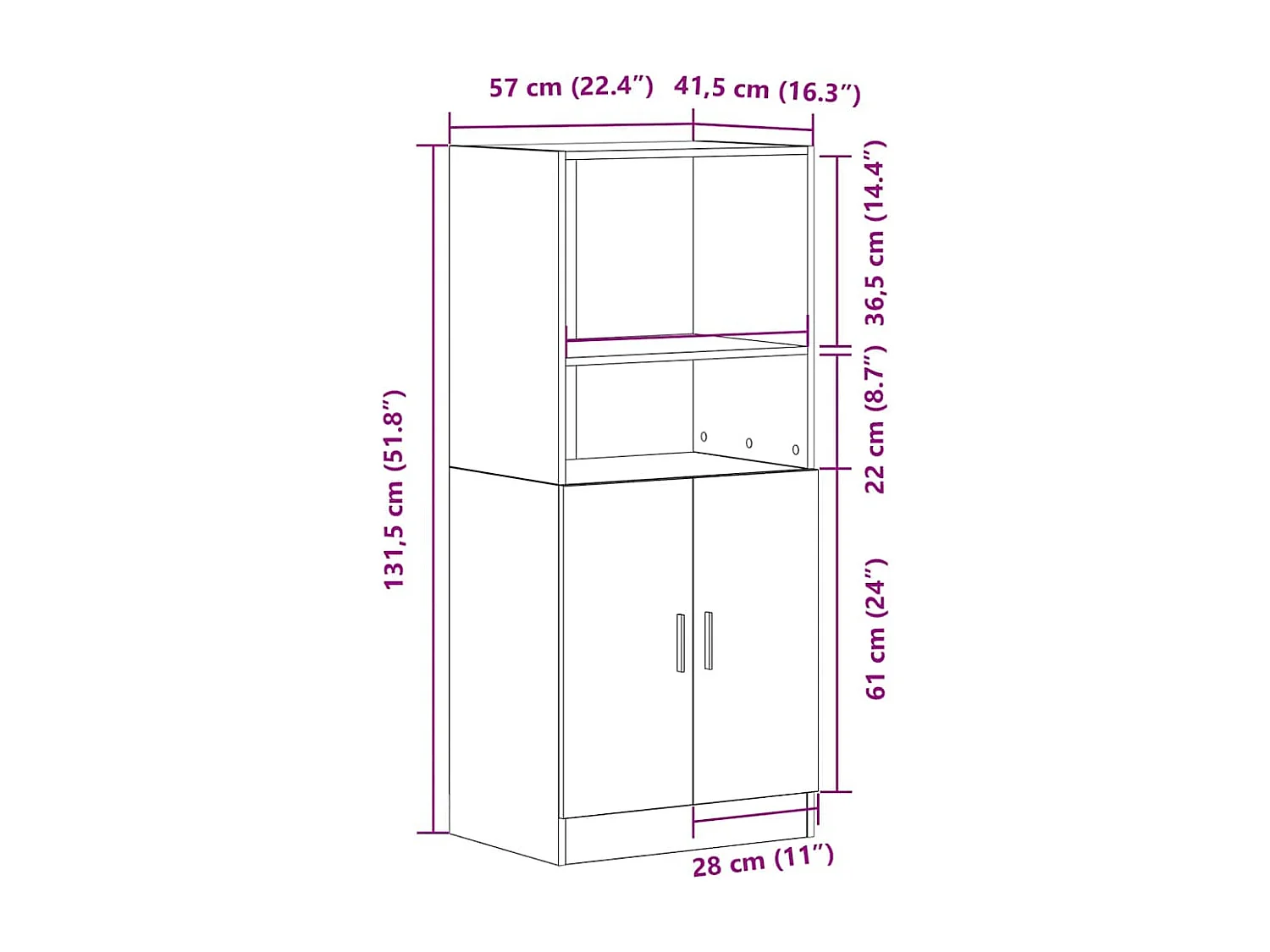 Mobile cucina nero 57x41,5x131,5 cm in legno ingegnerizzato