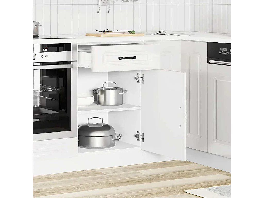 Armoire de cuisine Kalmar blanc brillant bois ingénierie