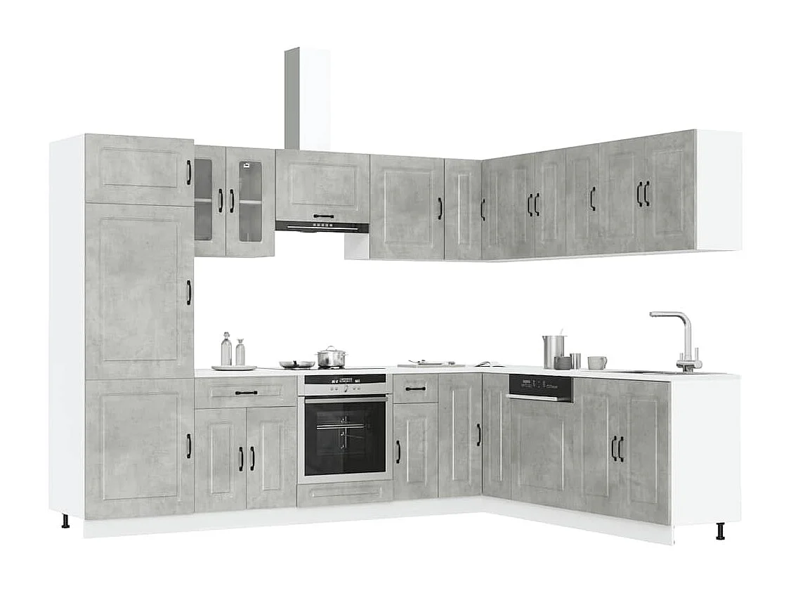 Conjunto de armários de cozinha de madeira projetada Kalmar de 14 peças