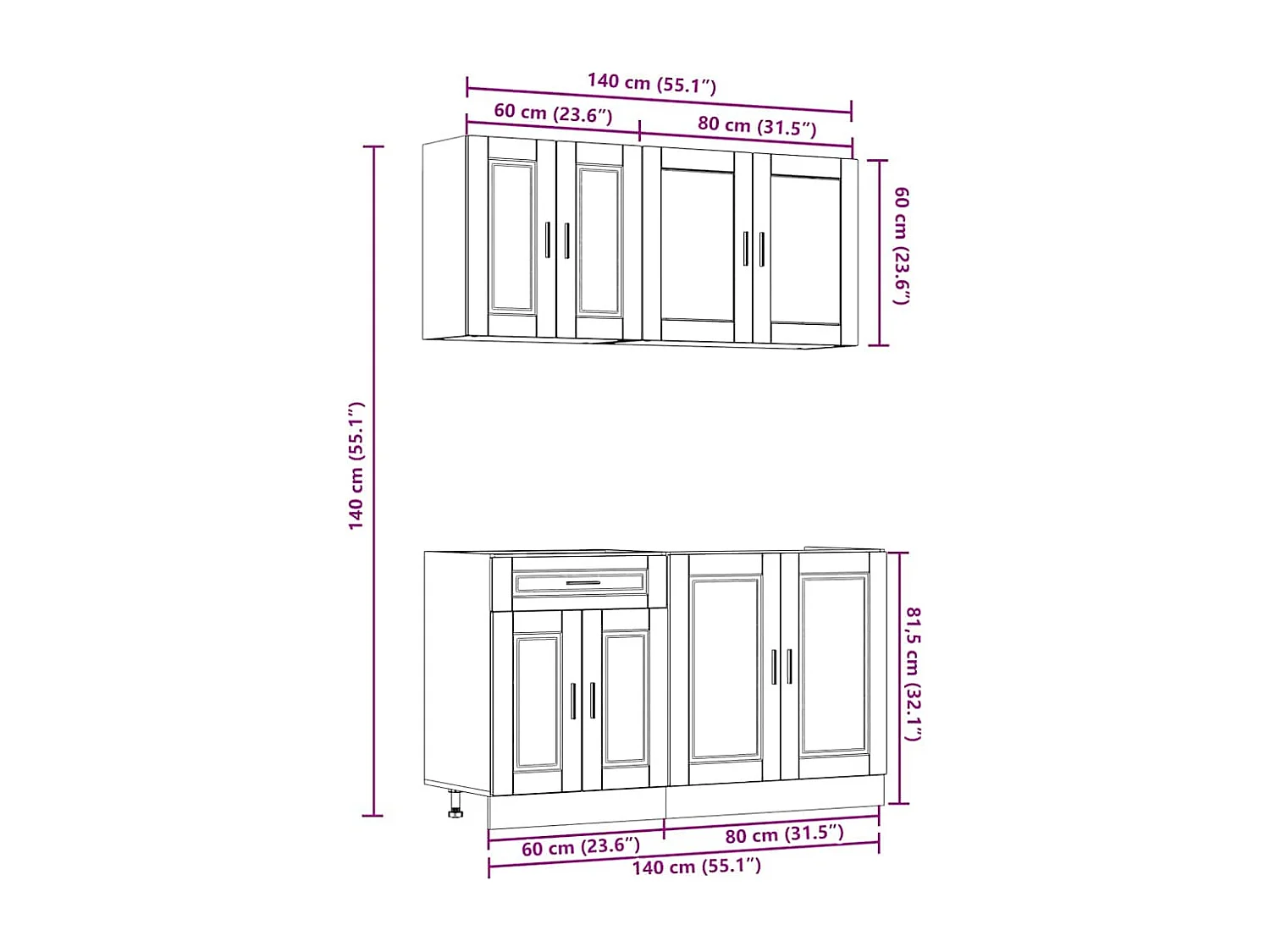 Juego de gabinetes de cocina Kalmar de 4 piezas de madera de ingeniería