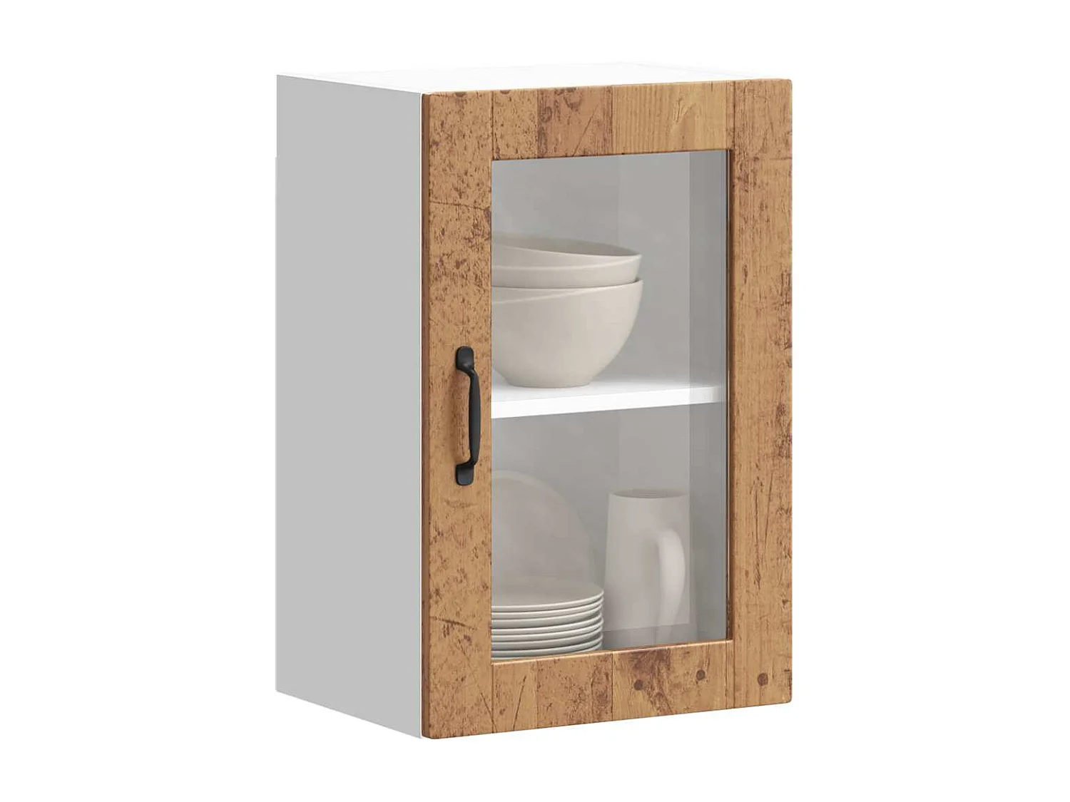 Armoire murale de cuisine avec porte en verre Porto vieux bois