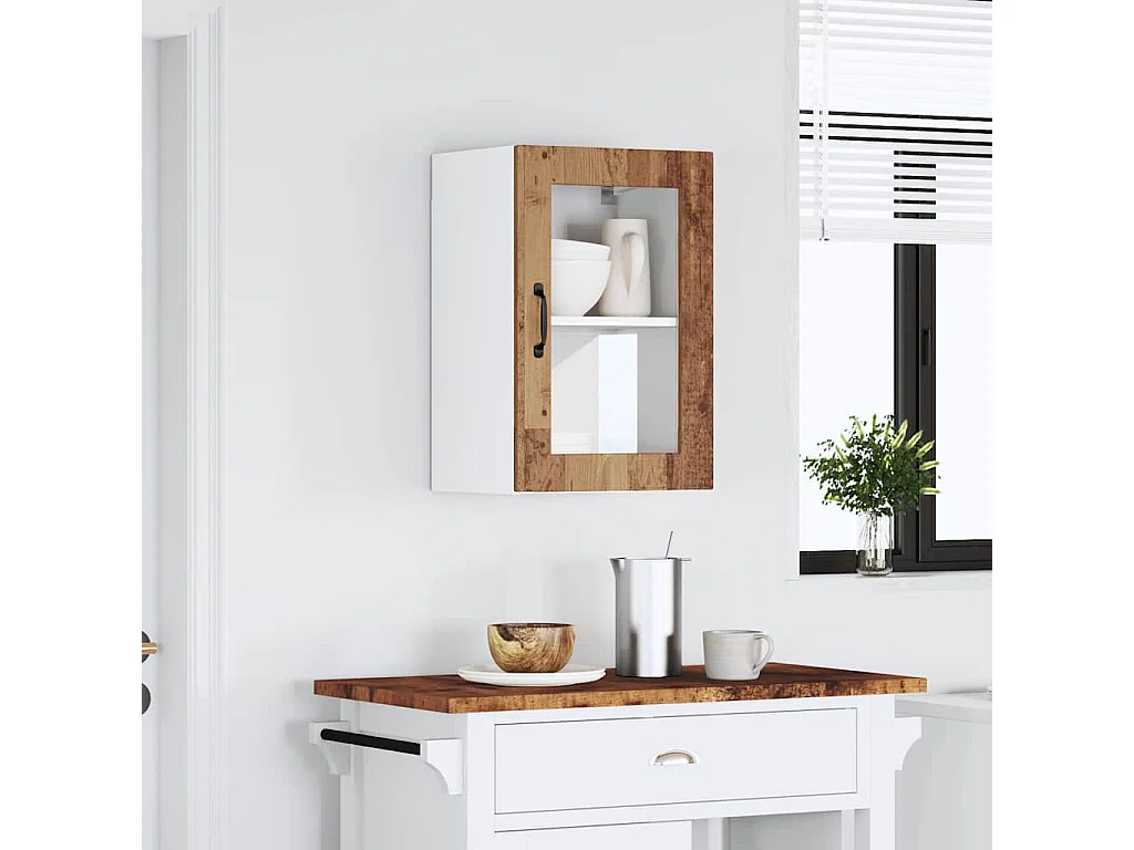 Armoire murale de cuisine avec porte en verre Porto vieux bois