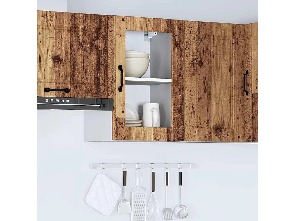 Armoire murale de cuisine avec porte en verre Porto vieux bois