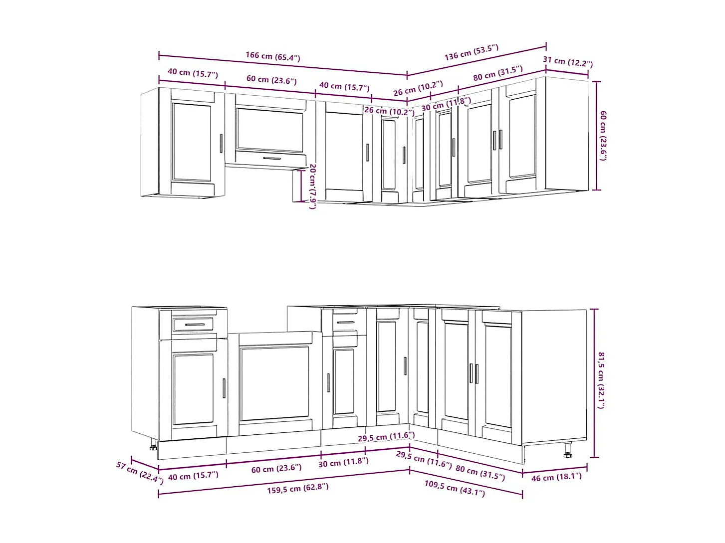 Porto 11-teiliges Küchenschrank-Set aus Holzwerkstoff