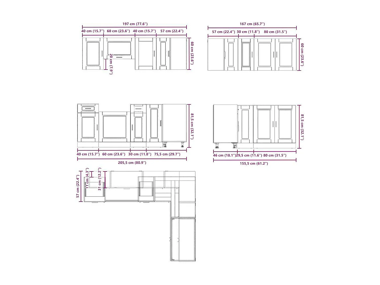 Porto 11-teiliges Küchenschrank-Set aus Holzwerkstoff