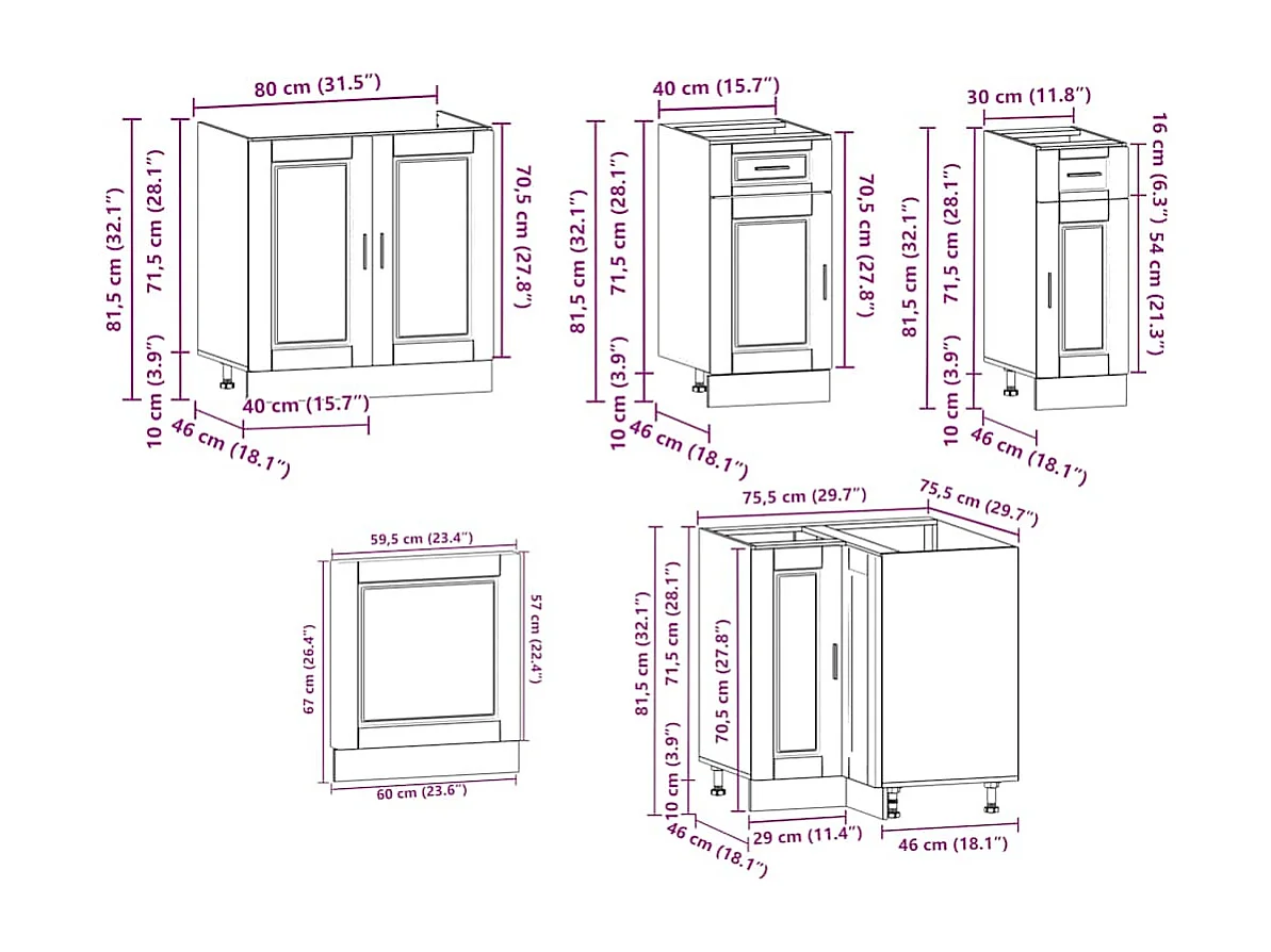 Porto 11-teiliges Küchenschrank-Set aus Holzwerkstoff