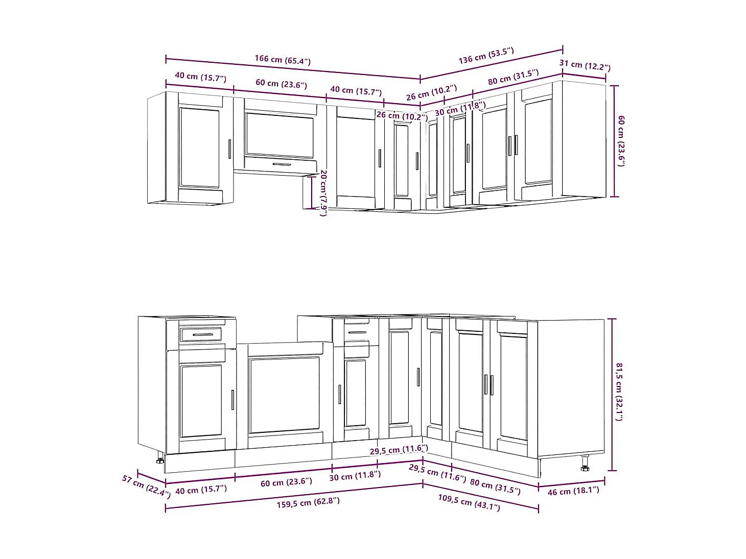 Ensemble d'armoires de cuisine 11 pcs Porto bois d'ingénierie