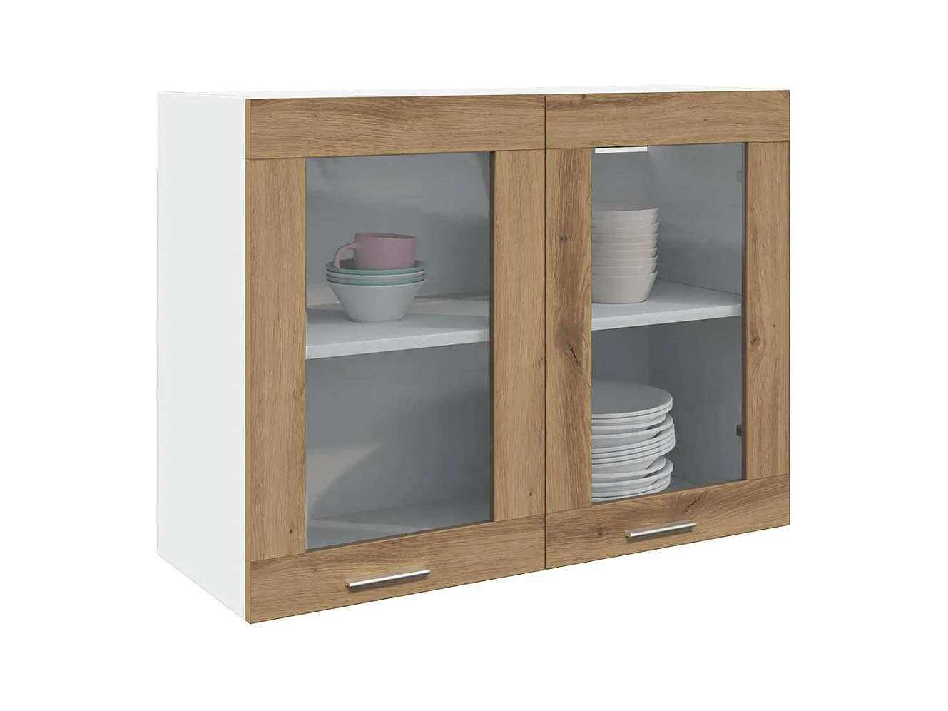 Armoire en verre suspendue chêne artisanal bois d'ingénierie