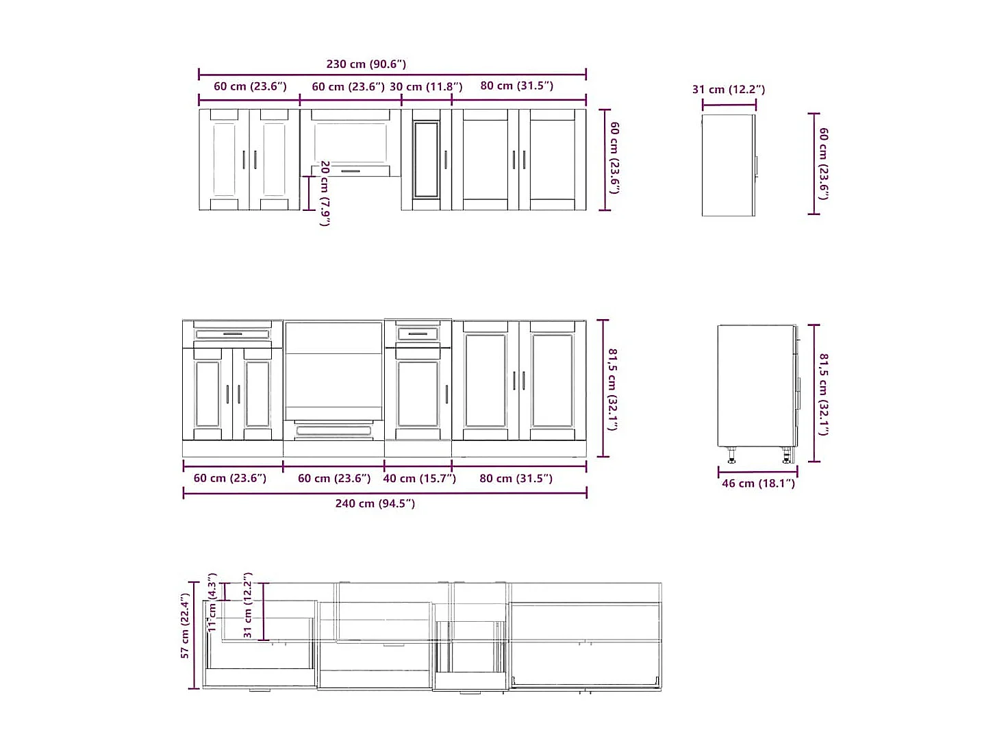 Kalmar 8 pezzi set di mobili da cucina in legno ingegnerizzato