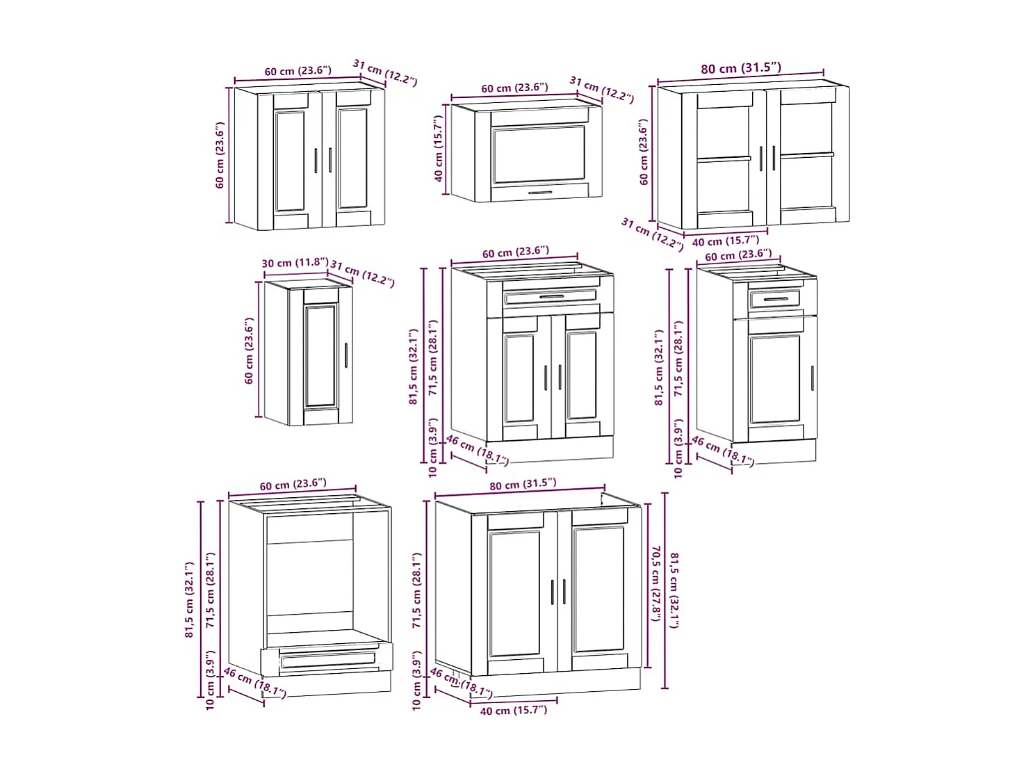 Kalmar 8 pezzi set di mobili da cucina in legno ingegnerizzato
