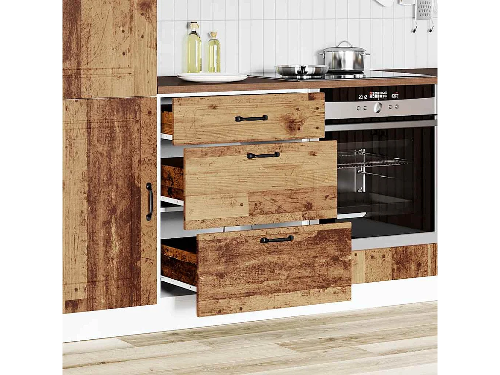 Armoire de cuisine Kalmar vieux bois bois d'ingénierie