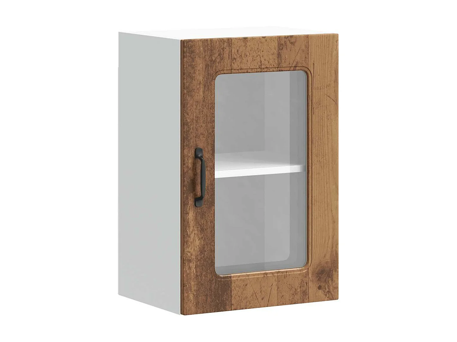 Armoire murale de cuisine avec porte en verre Kalmar vieux bois