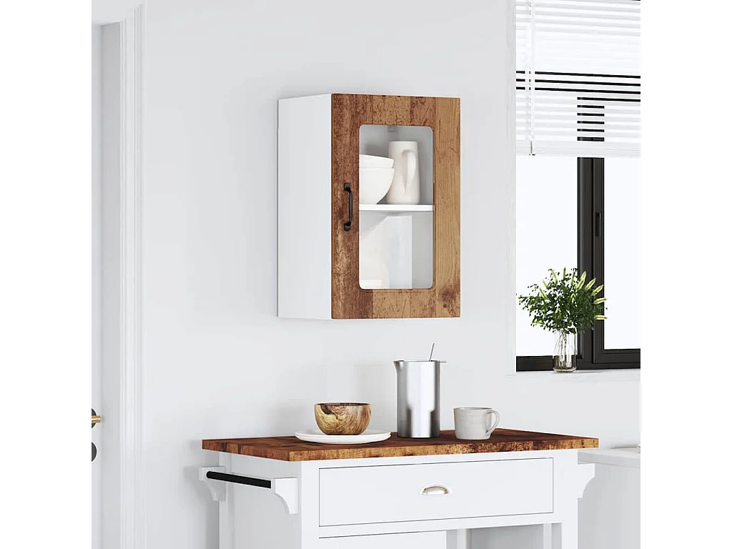 Armoire murale de cuisine avec porte en verre Kalmar vieux bois