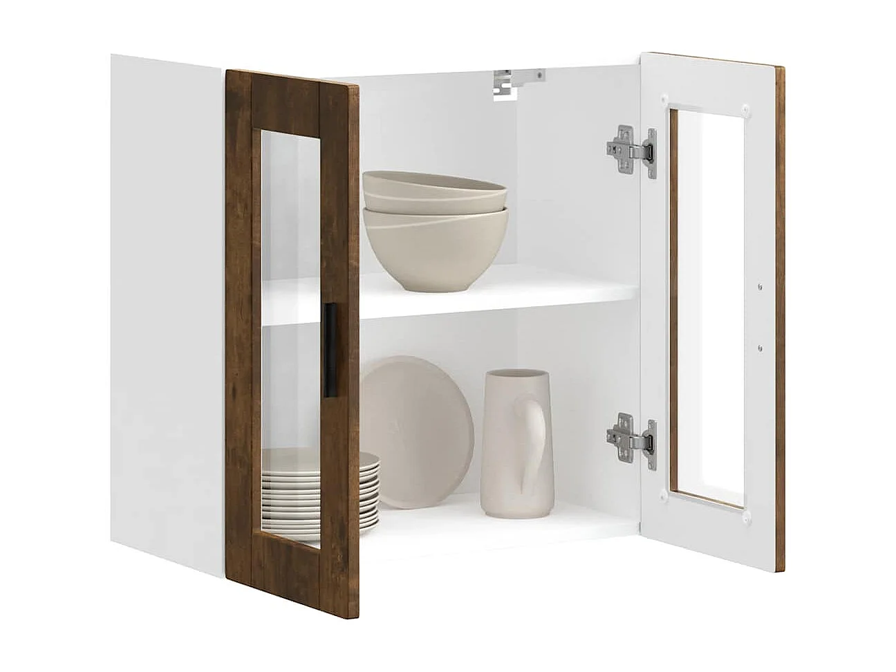 Armoire murale de cuisine avec porte en verre Porto chêne fumé