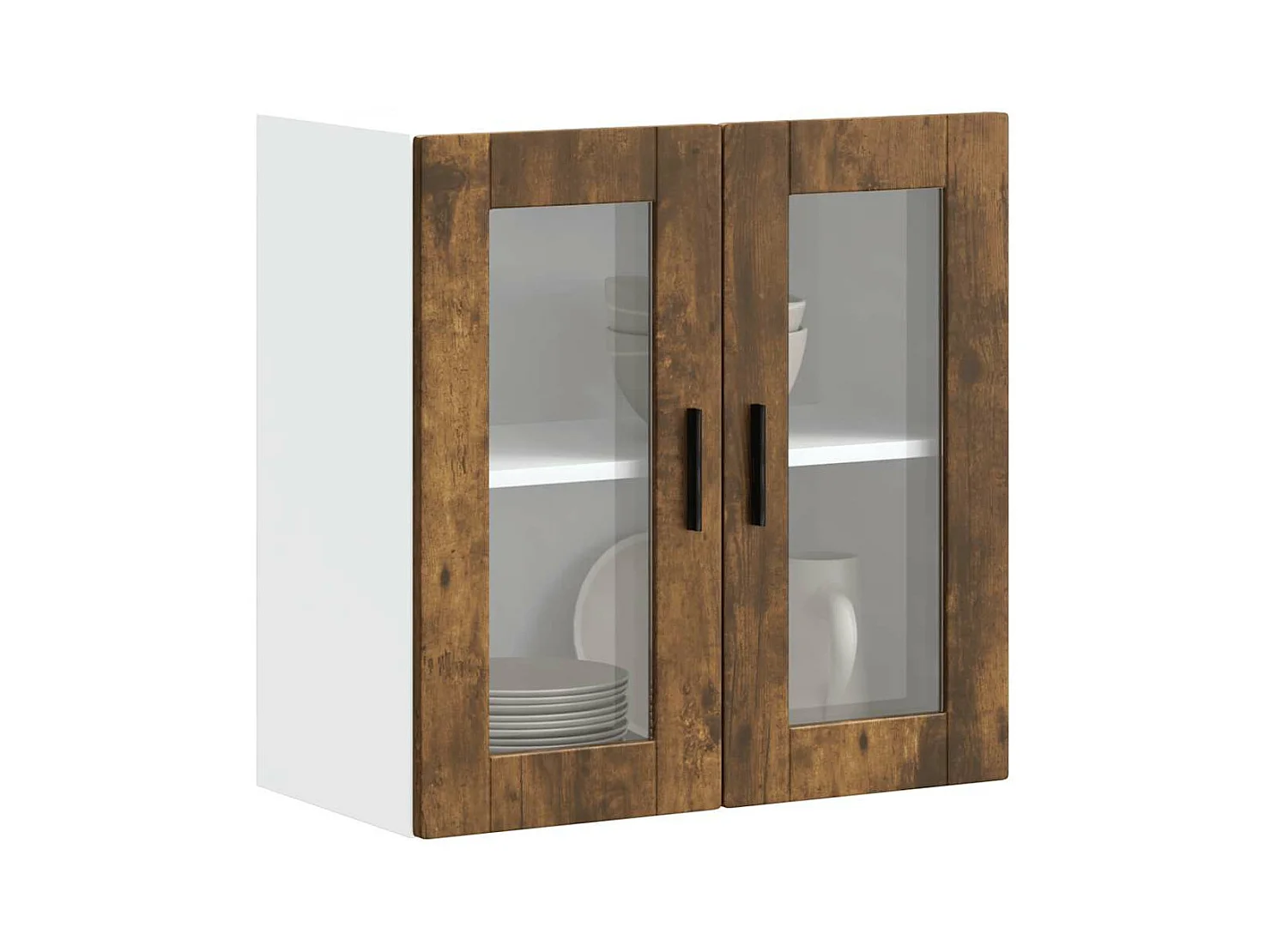 Armoire murale de cuisine avec porte en verre Porto chêne fumé
