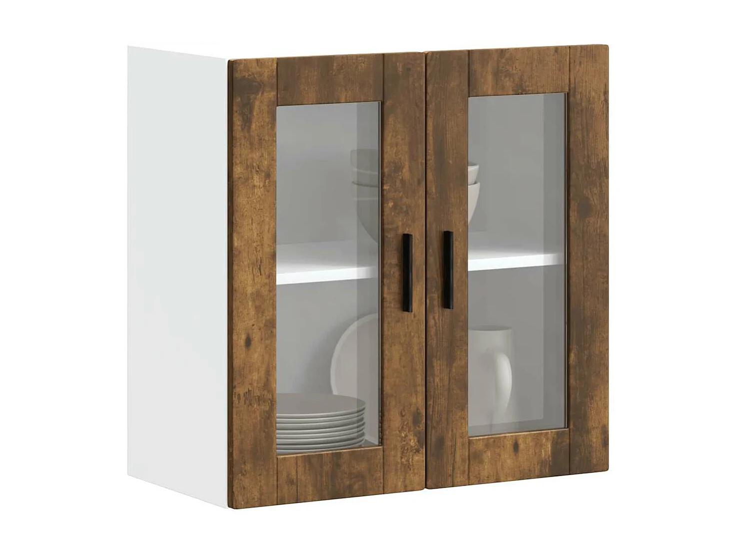 Armoire murale de cuisine avec porte en verre Porto chêne fumé