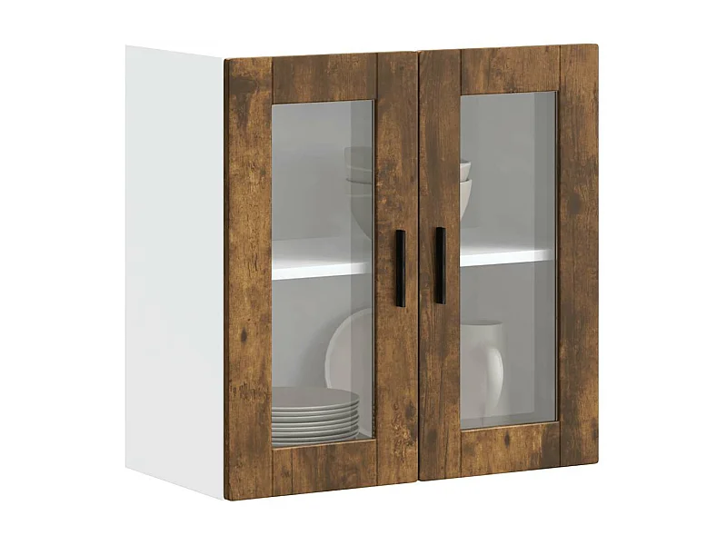 Armoire murale de cuisine avec porte en verre Porto chêne fumé