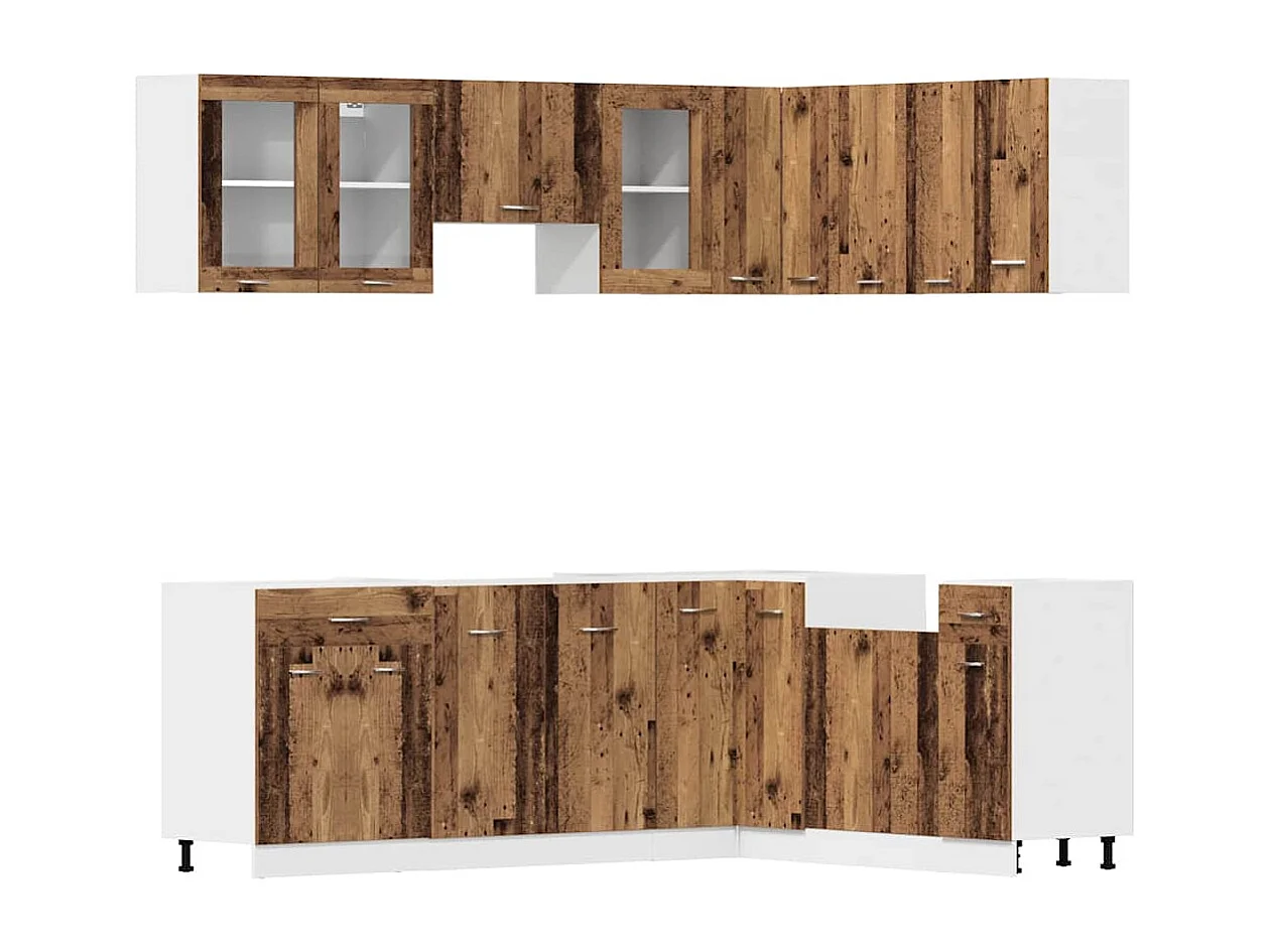 Juego de 11 muebles de cocina de madera antigua