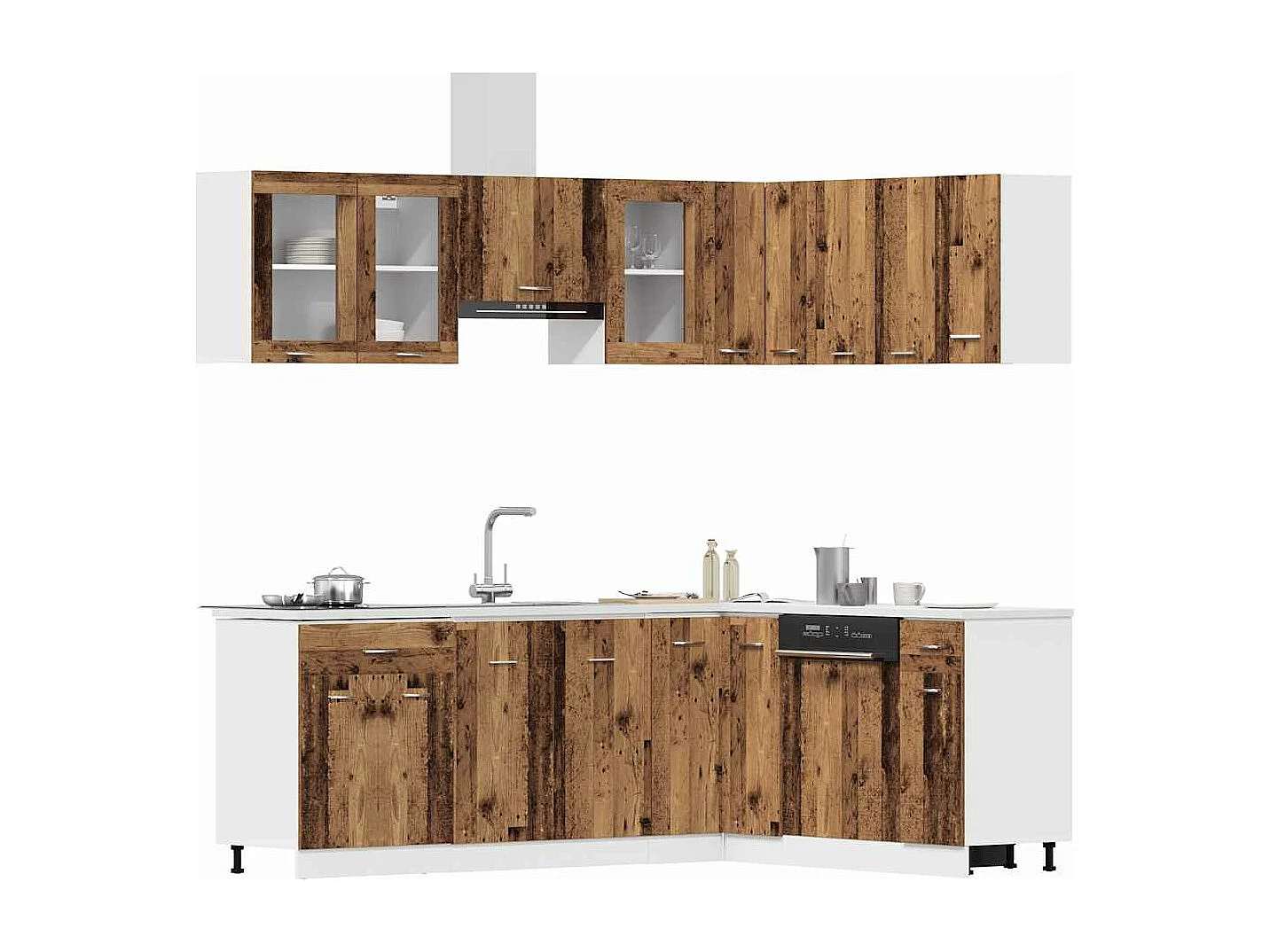 Juego de 11 muebles de cocina de madera antigua