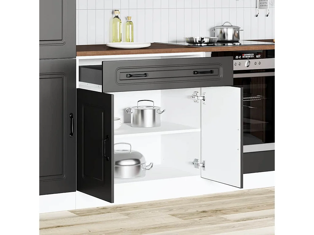 Armoire de cuisine Kalmar noir bois d'ingénierie