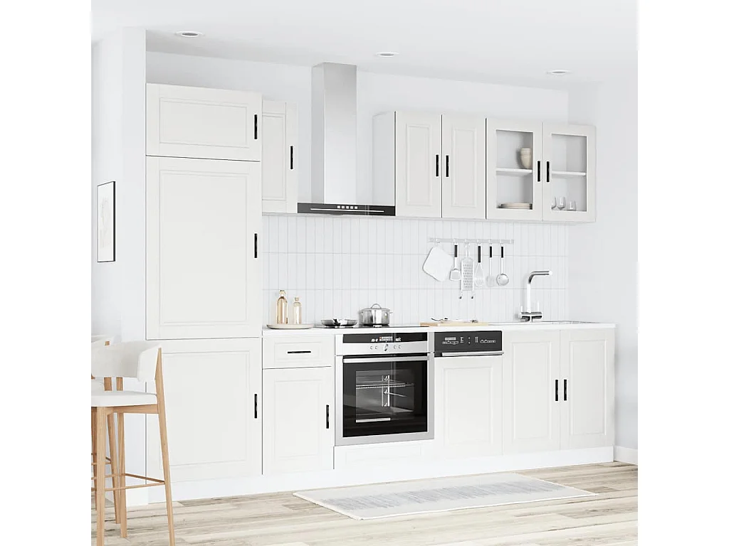 Kalmar 8 pezzi set di mobili da cucina in legno ingegnerizzato bianco