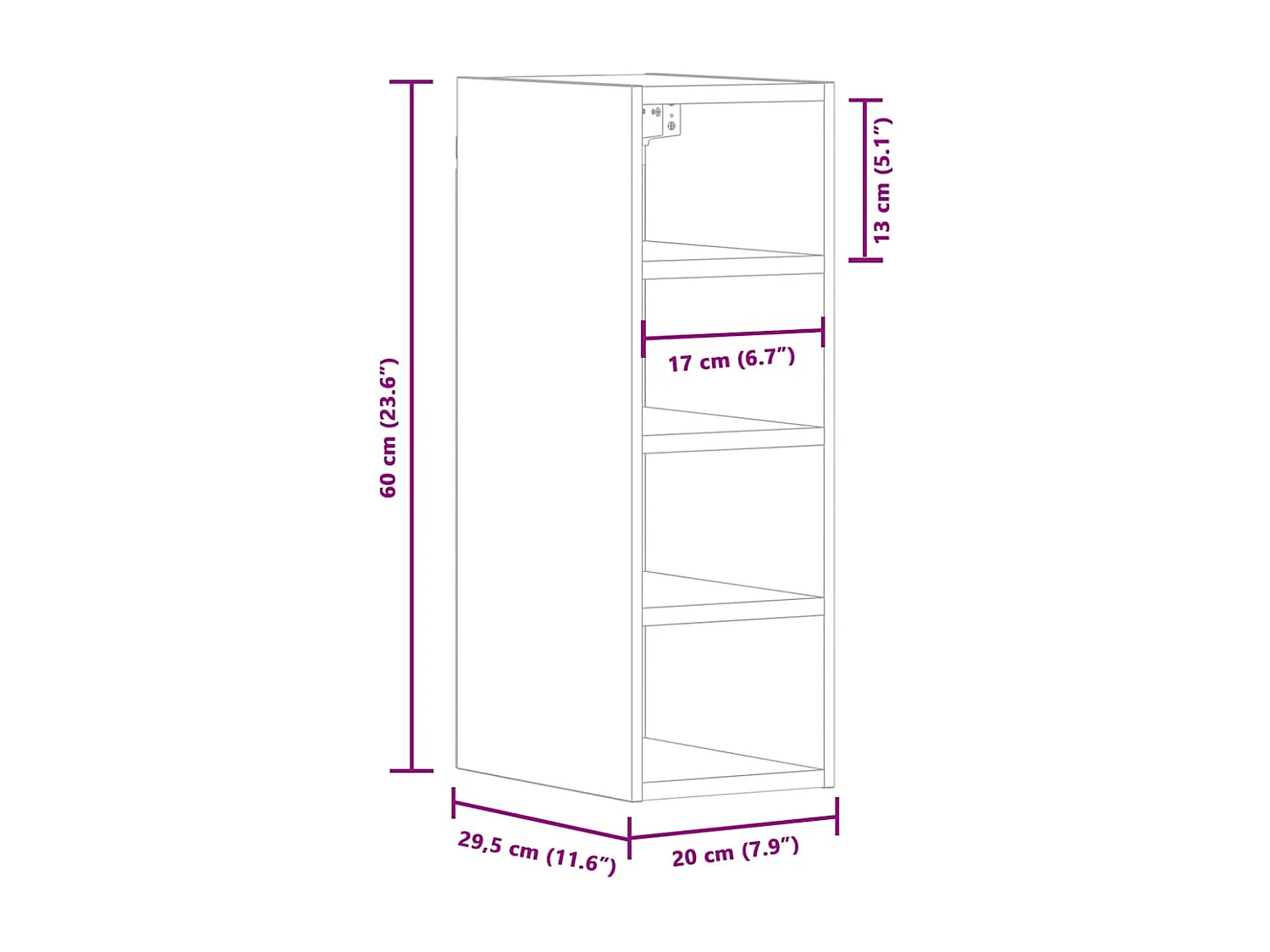 Mobiletto pensile in rovere artigianale 20x29,5x60 cm in legno ingegnerizzato