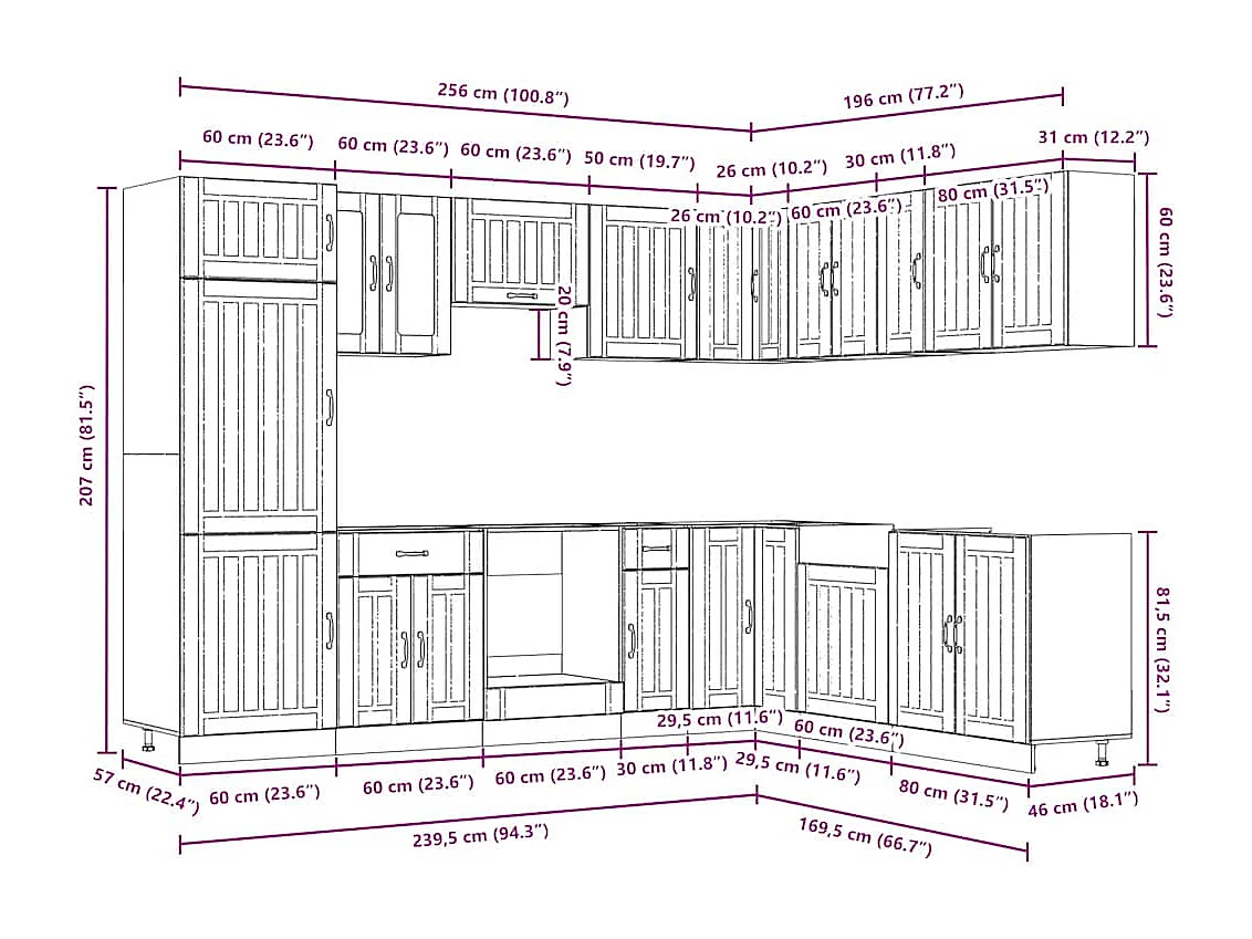 Conjunto de armários de cozinha Lucca de 14 peças em madeira projetada