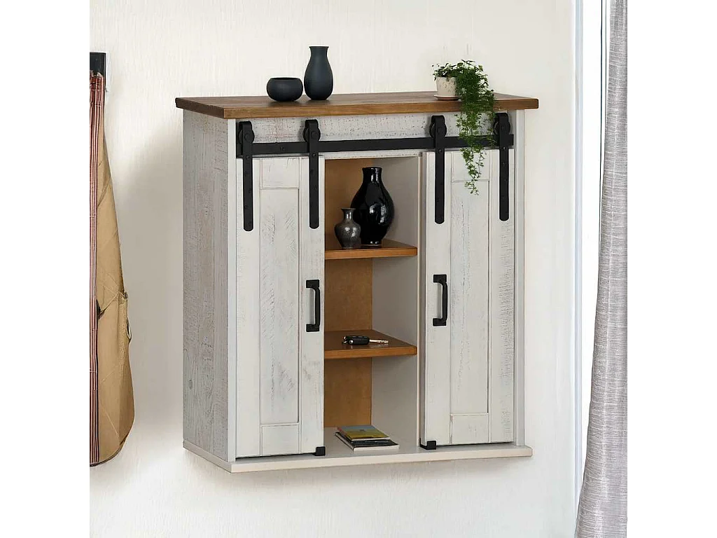 Armoire suspendue HALDEN 2 portes coulissantes blanc pin