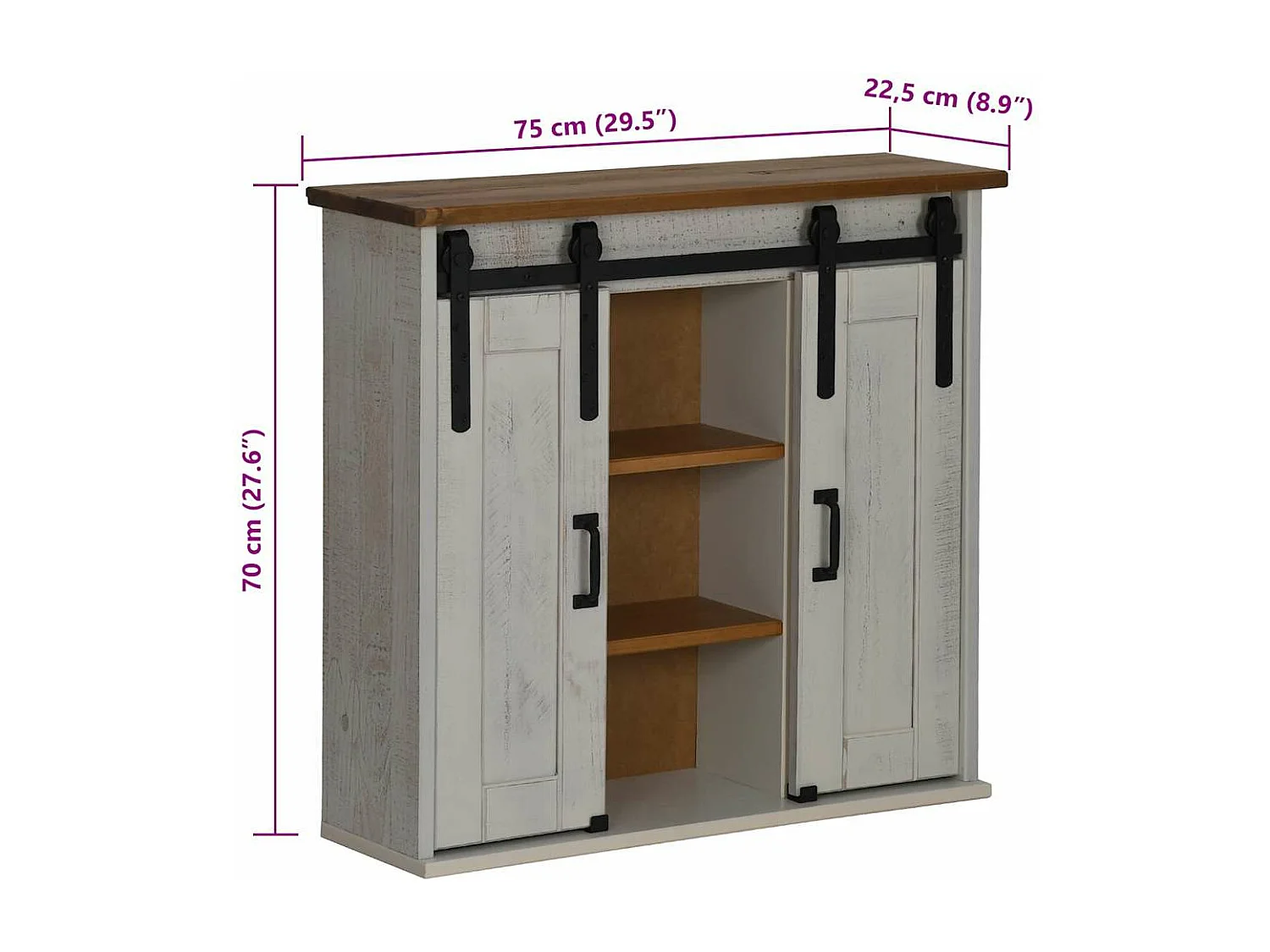 Armoire suspendue HALDEN 2 portes coulissantes blanc pin