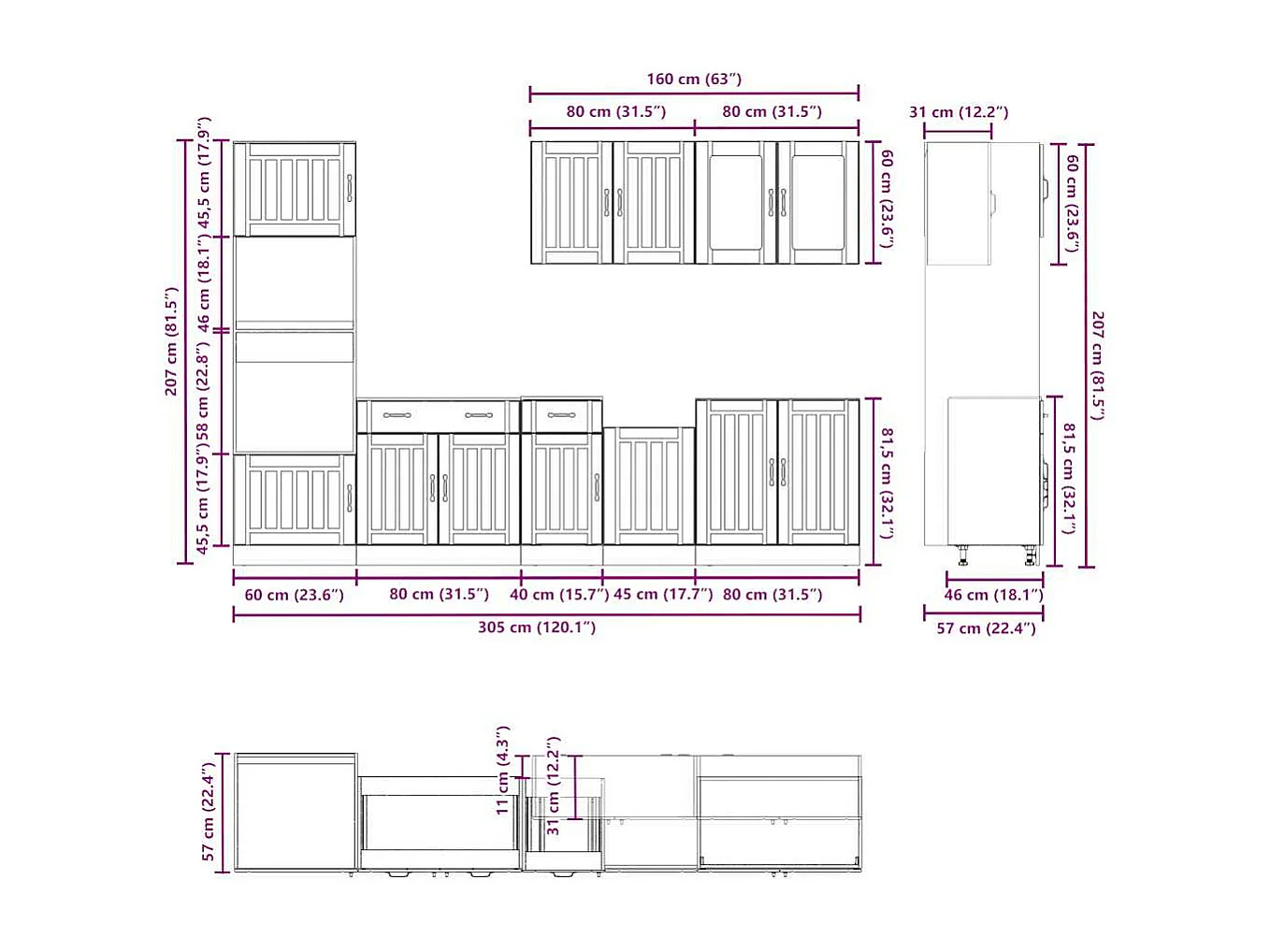 Kalmar 7 pezzi set di mobili da cucina in legno ingegnerizzato
