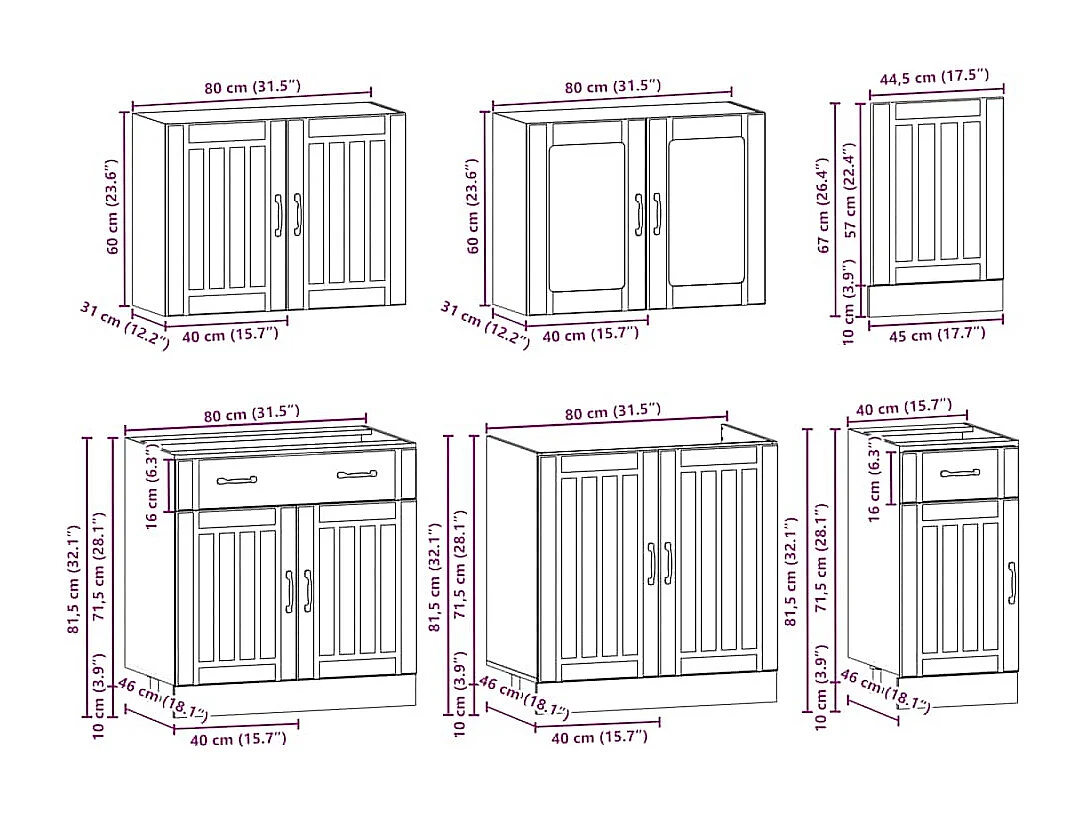 Kalmar 7 pezzi set di mobili da cucina in legno ingegnerizzato
