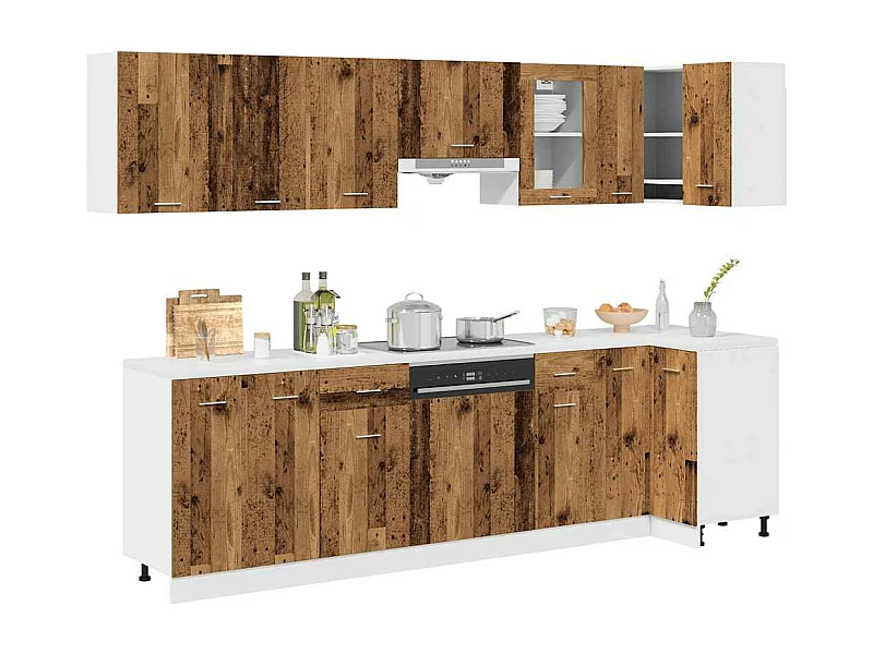 Set di 11 mobili da cucina in legno vecchio