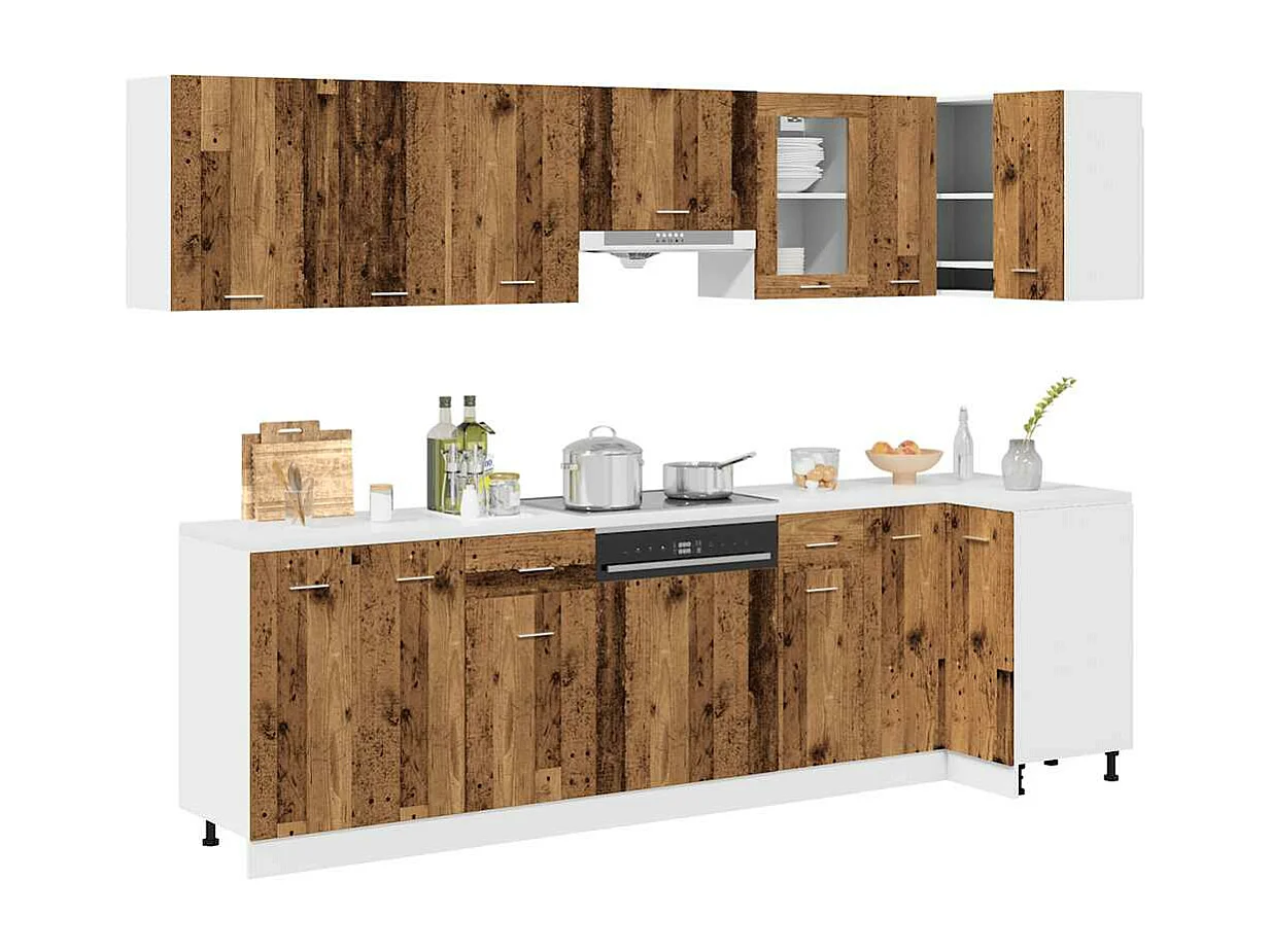 Set di 11 mobili da cucina in legno vecchio