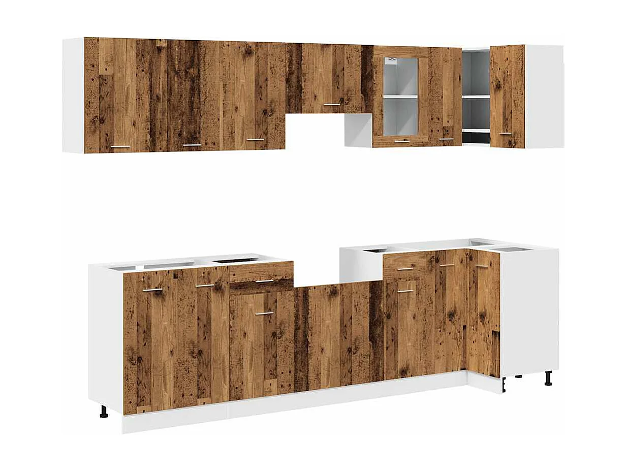 Set di 11 mobili da cucina in legno vecchio