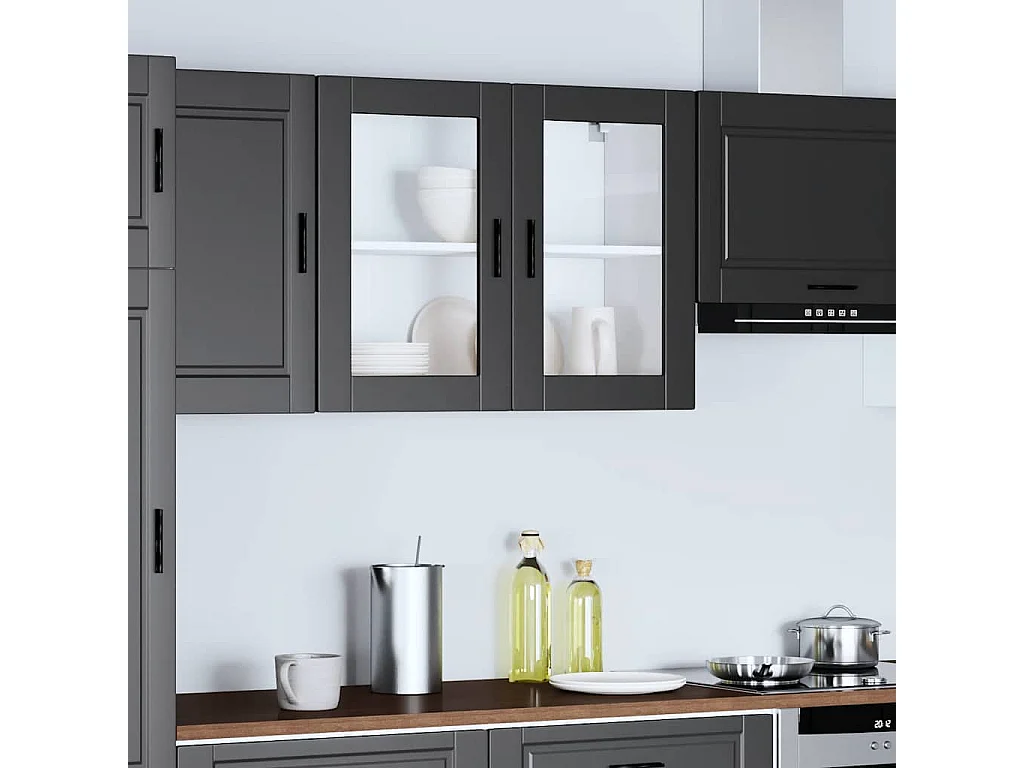 Armoire murale de cuisine avec porte en verre Porto noir