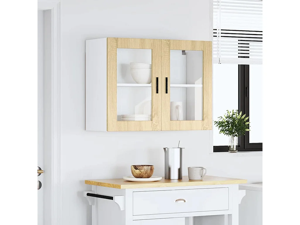 Armoire murale de cuisine et porte en verre Porto chêne sonoma