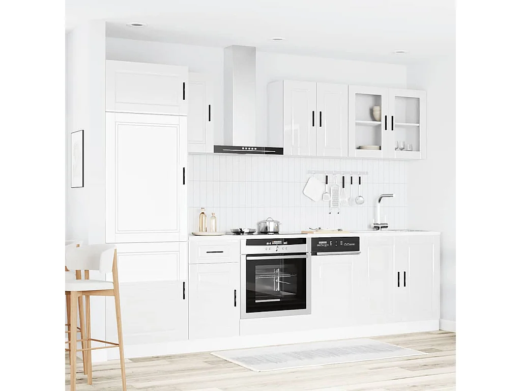 Ensemble d'armoires de cuisine 8 pcs Kalmar blanc brillant