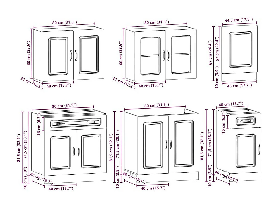 Kalmar 7-delige keukenkastset van bewerkt hout