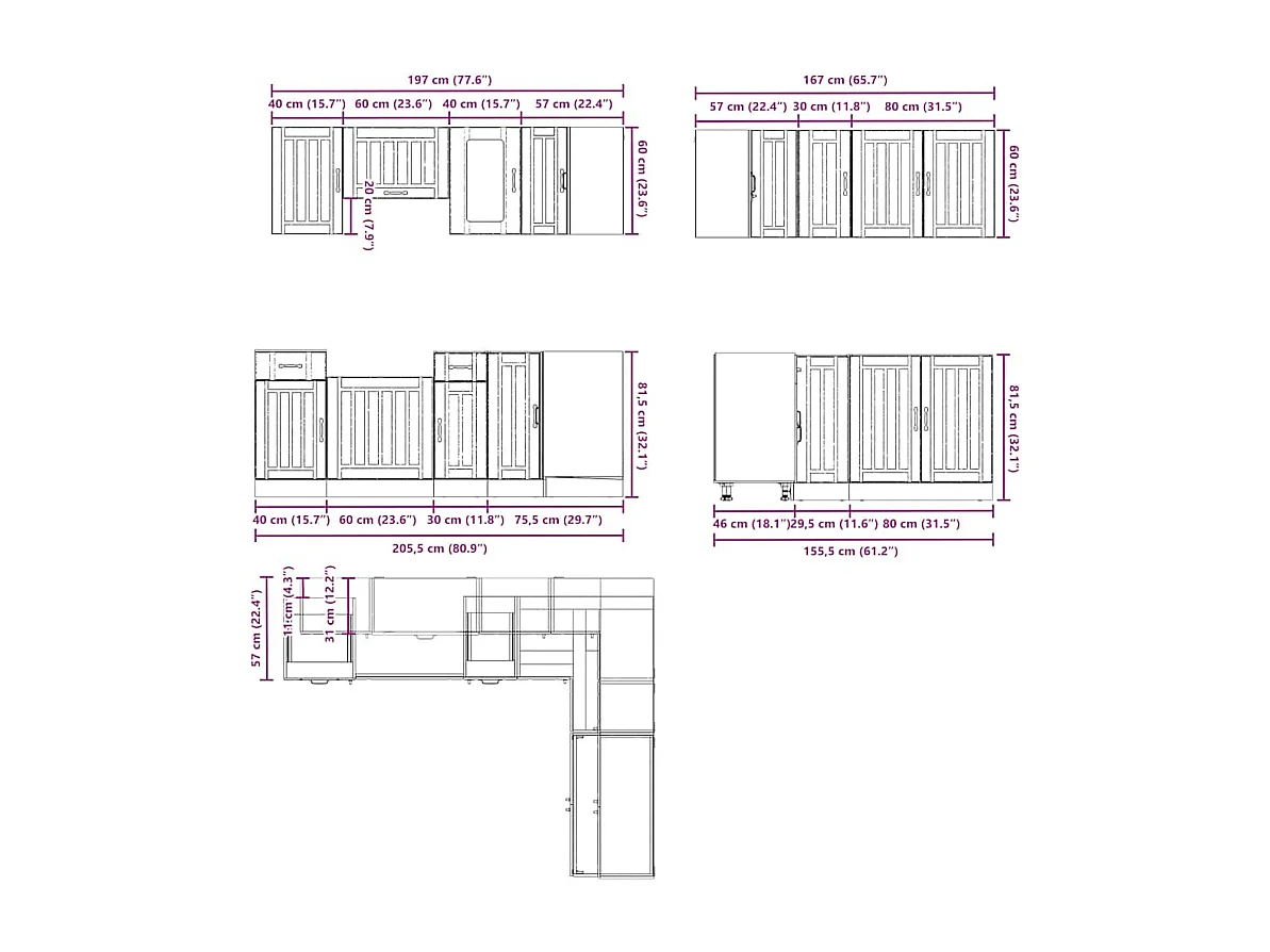 Lucca 11-teiliges Küchenschrank-Set aus Holzwerkstoff