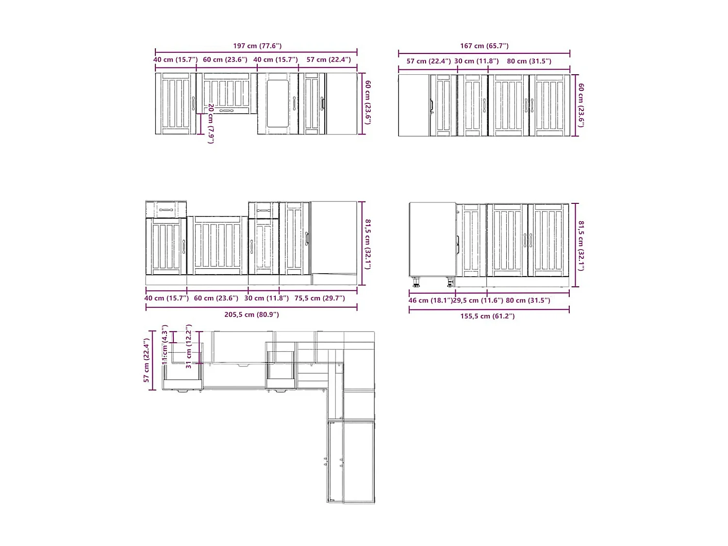 Lucca 11-teiliges Küchenschrank-Set aus Holzwerkstoff