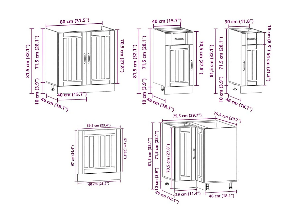 Lucca 11-teiliges Küchenschrank-Set aus Holzwerkstoff