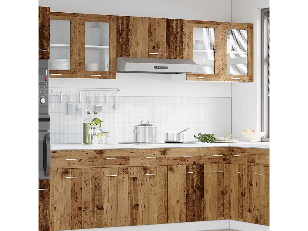 Armoire murale de cuisine avec porte en verre vieux bois